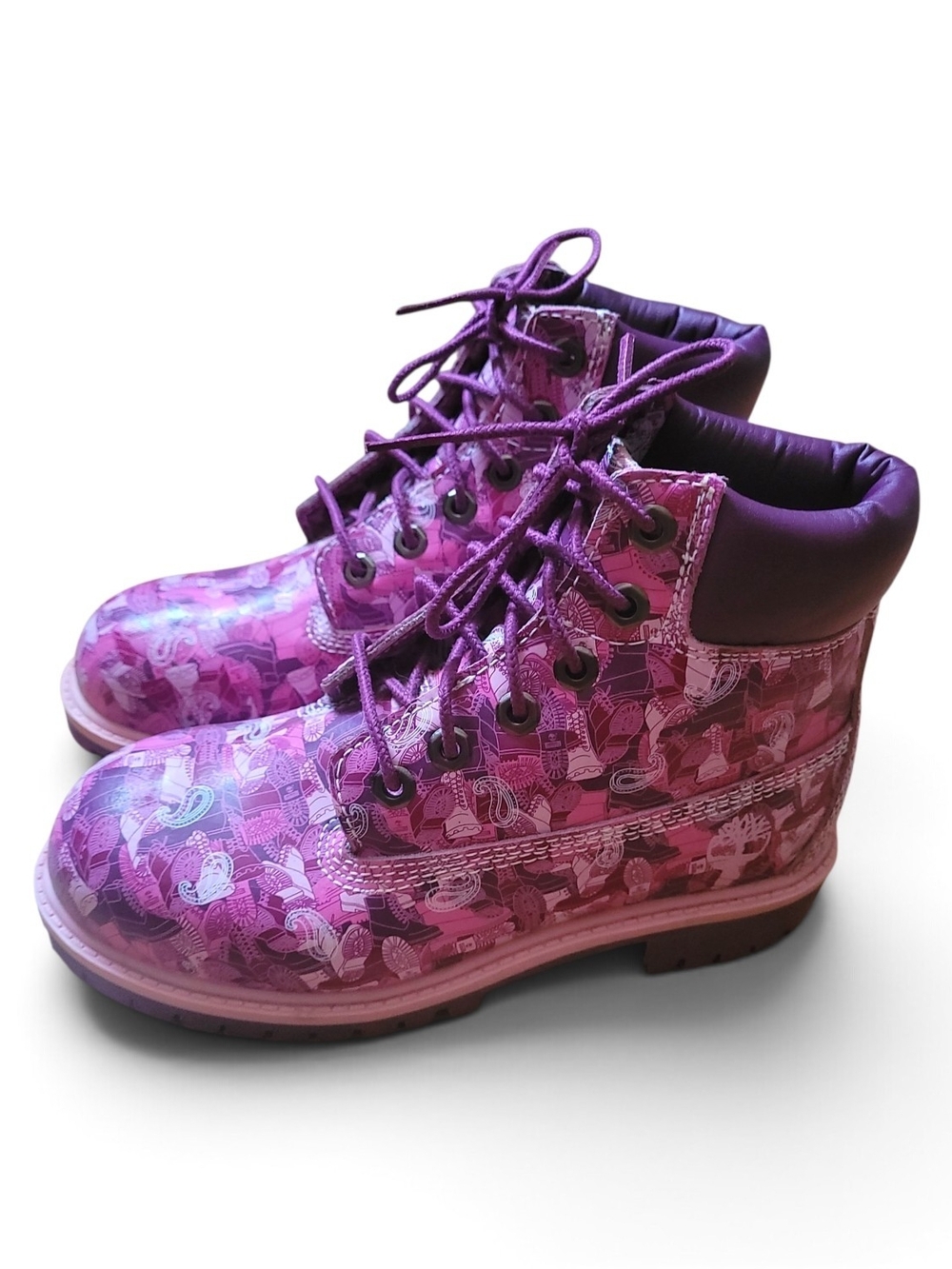 Timberland Girl's 6-Inch Magenta Blue Floral Premium Waterproof Boots, Sz 1.5